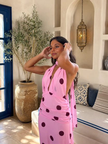 LARA | VESTIDO ROSA CON LUNARES